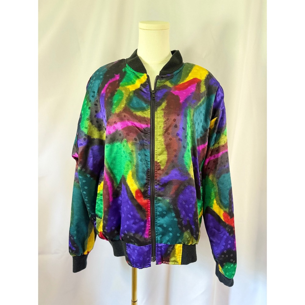Vintage 90s Multicolor Abstract Windbreaker Zip Up Retro Jacket Rave Size M/L